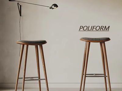 Poliform Modern Bar Stools With Wooden Legs And Gray Upholstered Seats 3d model