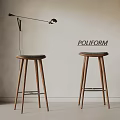 Poliform Modern Bar Stools With Wooden Legs And Gray Upholstered Seats