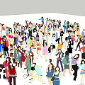 Large Crowd of People in Colorful Casual Clothing and Diverse Styles