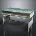 Vintage Office Desk with Green Worn Wooden Top and Metal Legs Two Tier Design