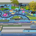 Colorful Amusement Playground Design With Various Play Structures And Green Trees 3d model