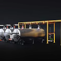 Industrial Equipment Featuring Yellow Metal Framework Large Storage Tanks And Piping