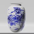 Elegant Ceramic Vase with Blue and White Peony Flower Pattern Design 3d model