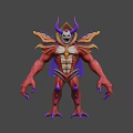 Fierce Fantasy Game And Movie Character With Red Body Purple Horns And Yellow Armor