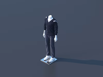 Mannequin Dressed In Black Hoodie Dark Pants And White Shoes On Platform 3d model