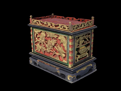 Traditional Ornate Carved Wooden Box With Colorful Intricate Patterns And Decorative Details 3d model