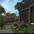 Tranquil Residential Garden Landscape With Stone Path Colorful Flowers And Lush Greenery