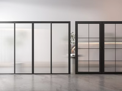 Modern Interior Glass Sliding Doors With Transparent And Grid Panel Design 3d model