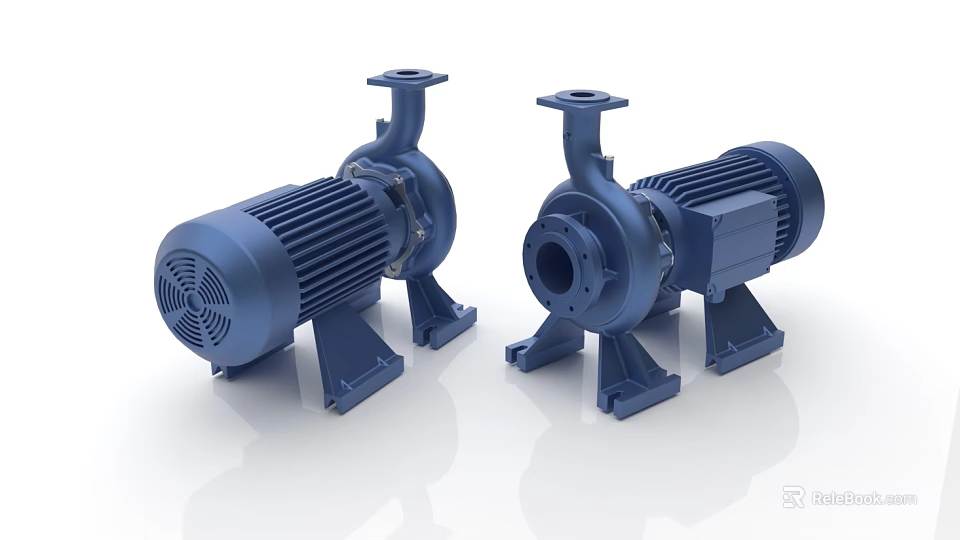 Two Blue Heavy Duty Industrial Pumps With Electric Motor Sturdy Base Design 3d model 