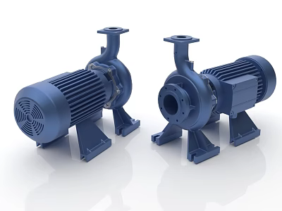 Two Blue Heavy Duty Industrial Pumps With Electric Motor Sturdy Base Design 3d model
