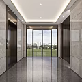 Modern Elevator Lobby With Marble Walls Large Windows Elevator Doors And Polished Floor 3d model
