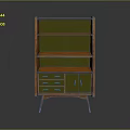 Wooden Bookcase Design With Shelves Drawers And Green Cabinet Doors