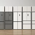 Modern Style Refrigerators in Gray and White Colors Arranged Side by Side in a Row