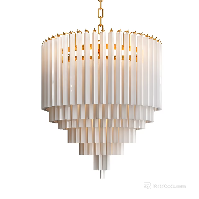 Modern Layered Chandelier Design With White Vertical Strips And Golden Top 3d model 