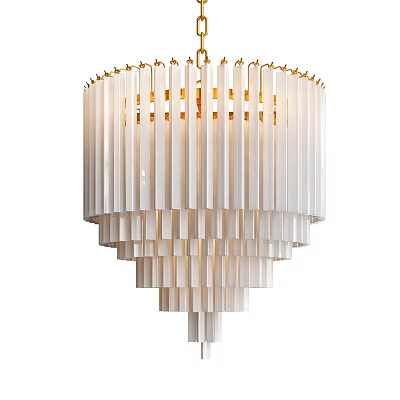 Modern Layered Chandelier Design With White Vertical Strips And Golden Top 3d model