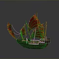 Traditional Sailing Ship As Water Transport With Red Sails And Wooden Hull Design