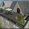 Rooftop Courtyard Garden Design With Outdoor Dining Set Patio Umbrella And Green Plants