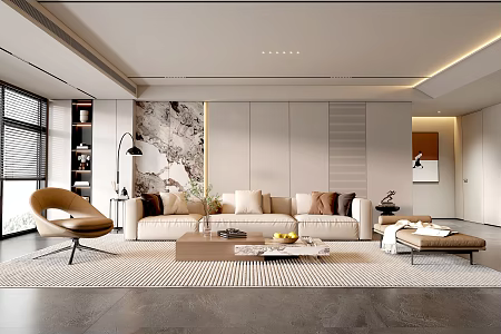 Home Living Room Living Room Simple Living Room Coffee Table Set Sofa Background Wall Floor Lamp Minimalist Living Room 3d model