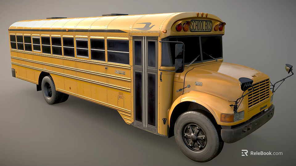 Yellow School Bus With Classic Exterior Design Multiple Windows And Side Doors 3d model 