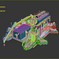 Industrial Building With Yellow Mechanical Arms Blue Main Structure And Platform Machinery Design