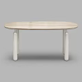 Simple Modern Dining Table With Oval Shaped Wooden Tabletop And White Cylindrical Legs