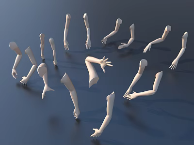 White Mannequin Arms Showing Various Poses On Blue Background 3d model