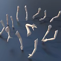 White Mannequin Arms Showing Various Poses On Blue Background 3d model