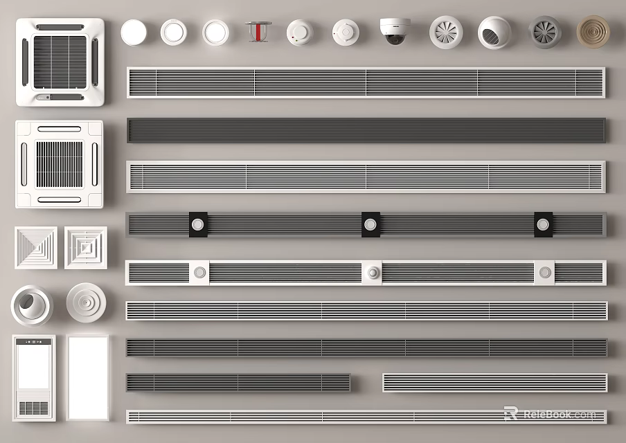 Modern Air Conditioner Vents With Various Designs And Decorative Grille Styles 3d model 