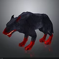 Fantasy Creature With Dark Blue Fur Red Ears Red Paws Sharp Fangs And Aggressive Stance