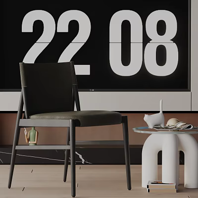 Stylish Dark Accent Chair in Modern Interior with Digital Clock and Side Table Decor 3d model