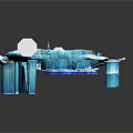 Frozen Natural Blue Ice Landscape With Winding Slide And Circular Pool Area