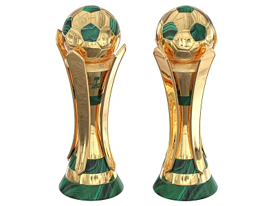 Elegant Gold Green Trophies With Football Shaped Top And Decorative Base 3d model