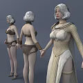 Game and Movie Female Character 3D Model with Three Views and Different Costumes