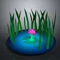 Game Movie Character 3D Model With Pink Lotus On Blue Water Surrounded By Green Grass
