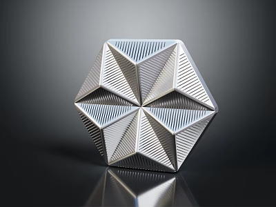 Elegant Modern Geometric Silver Decorative Ornament Set With Striped Texture Tabletop 3d model