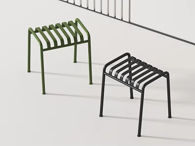 Minimalist Modern Green and Black Metal Striped Stool Design for Home Interior 3d model