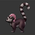 Cute Purple And White Lemur Character With Pink Hat And Striped Tail In