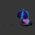 Cute Purple And Blue Cartoon Creatures Playing On Glowing Blue Water Area With Colorful Umbrella