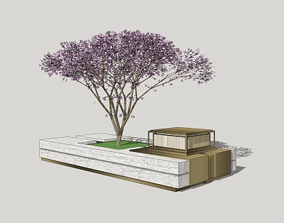 Modern Tree Pit Design With Purple Flowering Tree Stone Frame And Wooden Seating 3d model