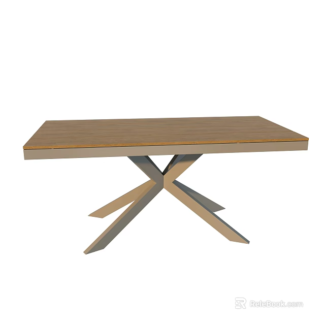 Modern Outdoor Table With Wooden Tabletop And Metal X Shaped Legs Sturdy Design 3d model 