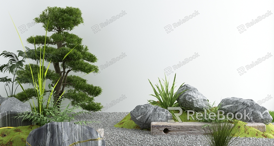 Courtyard landscape sketch courtyard withered landscape stone Zen landscape model