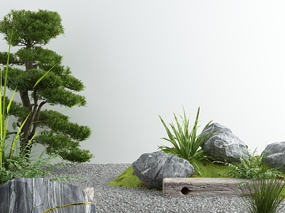 Courtyard landscape sketch courtyard withered landscape stone Zen landscape model