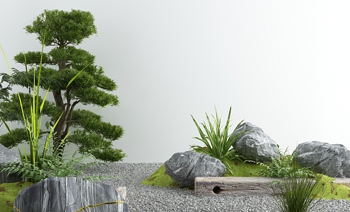 Courtyard landscape sketch courtyard withered landscape stone Zen landscape 3d model