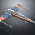 Detailed Orange And Black Starfighter Spaceship Model With Aerodynamic Wings For Space Exploration