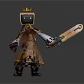 Cartoon Character With Golden Crown Brown Robe Large Sword And Gold Coins