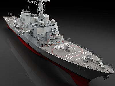 Highly Realistic Warship Model With Gray Hull And Red Bottom 3d model