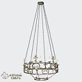 Vintage Metal Chandelier Featuring Hanging Chains Ornate Scrolls And Candle Lights