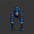 Blue Robot Character With Mechanical Structure Yellow Components And Metallic Texture 3d model