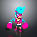 3D Game Character Design With Blue Hair Pink Mask Pink Boxing Gloves And Sporty Outfit