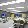 Modern School Classroom With Open Layout Multimedia Screens And Comfortable Desks Chairs 3d model